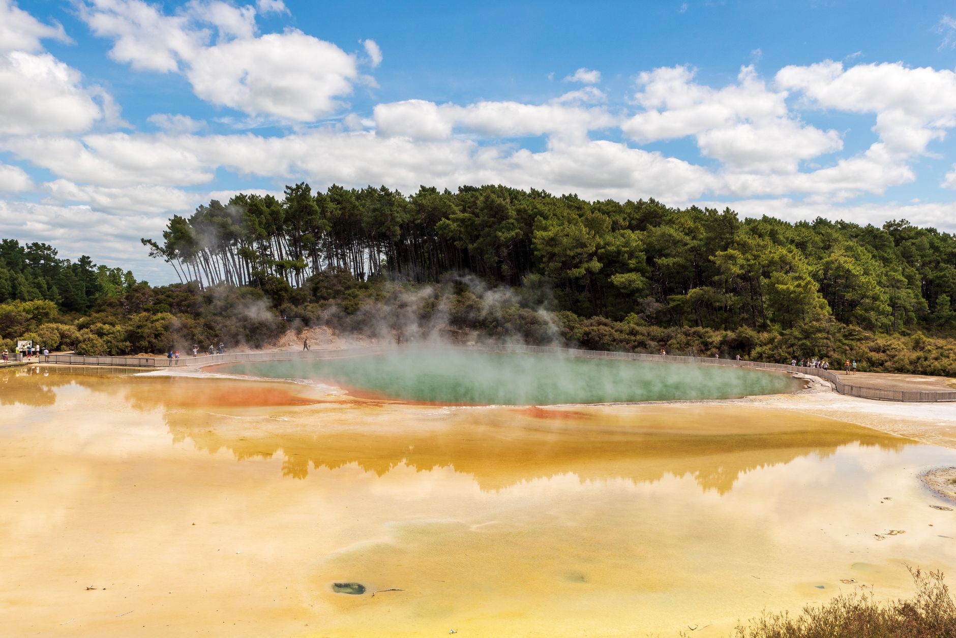 New Zealand geothermal volcanic hot spring and emerald lake